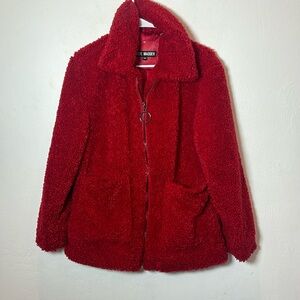 Red teddy shepra jacket Steve Madden Size medium